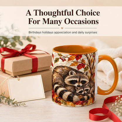#pl[11oz|Orange] Stained Glass Raccoon Coffee Mug, Autumn Family Mug, Ceramic Cup