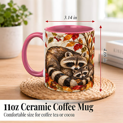 #pl[11oz|Pink] Stained Glass Raccoon Coffee Mug, Autumn Family Mug, Ceramic Cup