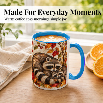 #pl[15oz|Blue] Stained Glass Raccoon Coffee Mug, Autumn Family Mug, Ceramic Cup