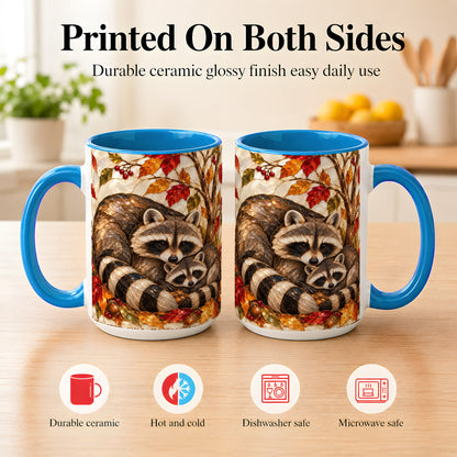 #pl[15oz|Blue] Stained Glass Raccoon Coffee Mug, Autumn Family Mug, Ceramic Cup