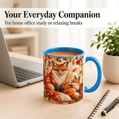 #pl[11oz|Blue] Faceted Fox Family Coffee Mug, Autumn Woodland Mug, Ceramic Cup