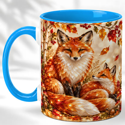 #pl[11oz|Blue] Faceted Fox Family Coffee Mug, Autumn Woodland Mug, Ceramic Cup