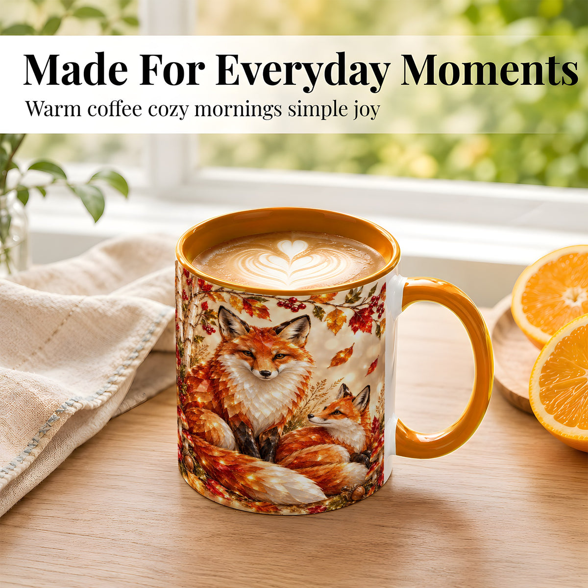 #pl[11oz|Orange] Faceted Fox Family Coffee Mug, Autumn Woodland Mug, Ceramic Cup