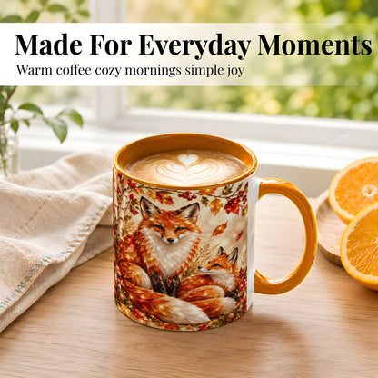 #pl[11oz|Orange] Faceted Fox Family Coffee Mug, Autumn Woodland Mug, Ceramic Cup