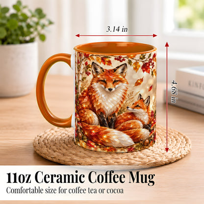 #pl[11oz|Orange] Faceted Fox Family Coffee Mug, Autumn Woodland Mug, Ceramic Cup