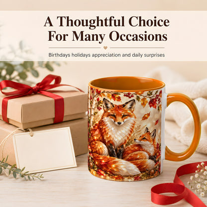 #pl[11oz|Orange] Faceted Fox Family Coffee Mug, Autumn Woodland Mug, Ceramic Cup