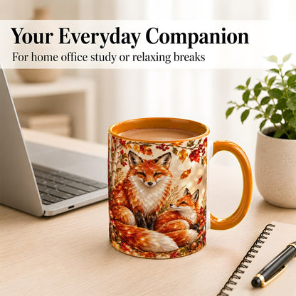 #pl[11oz|Orange] Faceted Fox Family Coffee Mug, Autumn Woodland Mug, Ceramic Cup