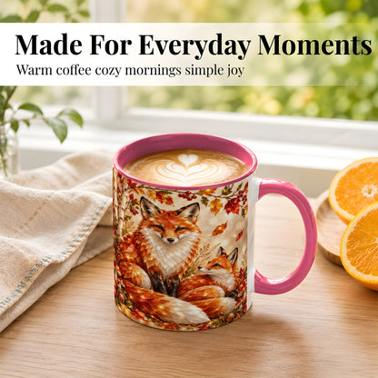 #pl[11oz|Pink] Faceted Fox Family Coffee Mug, Autumn Woodland Mug, Ceramic Cup