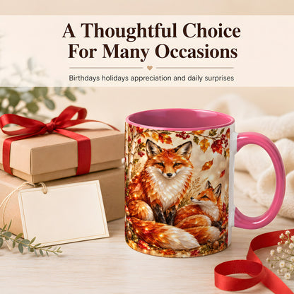 #pl[11oz|Pink] Faceted Fox Family Coffee Mug, Autumn Woodland Mug, Ceramic Cup