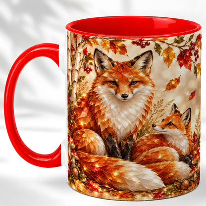 Faceted Fox Family Coffee Mug, Autumn Woodland Mug, Ceramic Cup