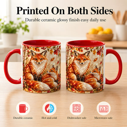 #pl[11oz|Red] Faceted Fox Family Coffee Mug, Autumn Woodland Mug, Ceramic Cup