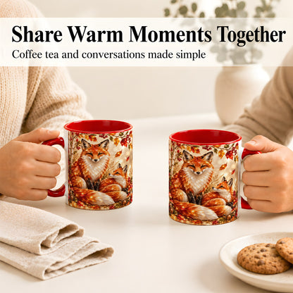 #pl[11oz|Red] Faceted Fox Family Coffee Mug, Autumn Woodland Mug, Ceramic Cup