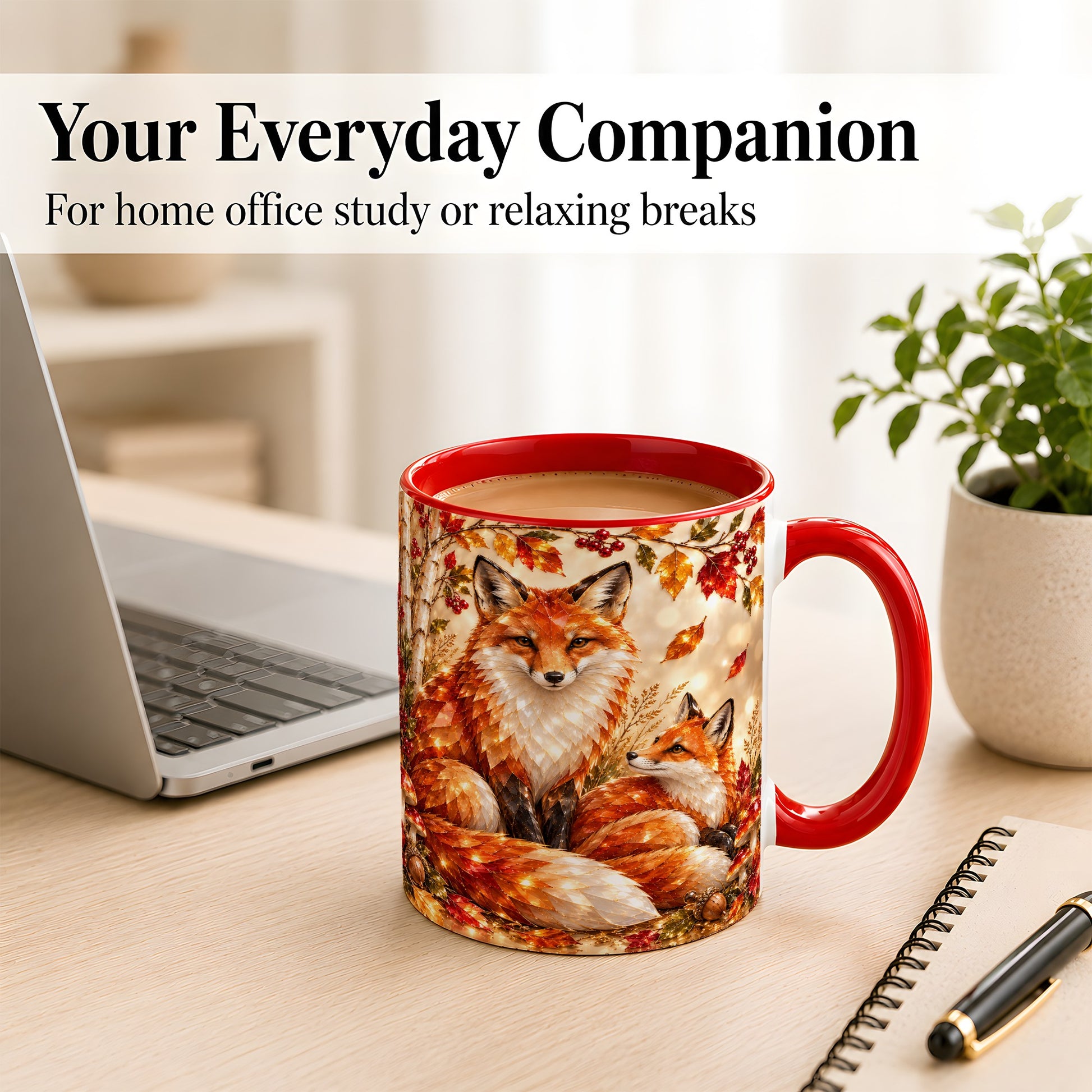 #pl[11oz|Red] Faceted Fox Family Coffee Mug, Autumn Woodland Mug, Ceramic Cup