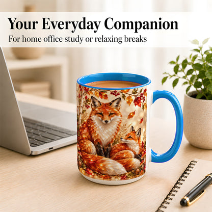 #pl[15oz|Blue] Faceted Fox Family Coffee Mug, Autumn Woodland Mug, Ceramic Cup