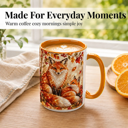#pl[15oz|Orange] Faceted Fox Family Coffee Mug, Autumn Woodland Mug, Ceramic Cup