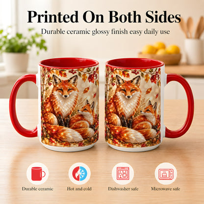 #pl[15oz|Red] Faceted Fox Family Coffee Mug, Autumn Woodland Mug, Ceramic Cup