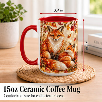 #pl[15oz|Red] Faceted Fox Family Coffee Mug, Autumn Woodland Mug, Ceramic Cup
