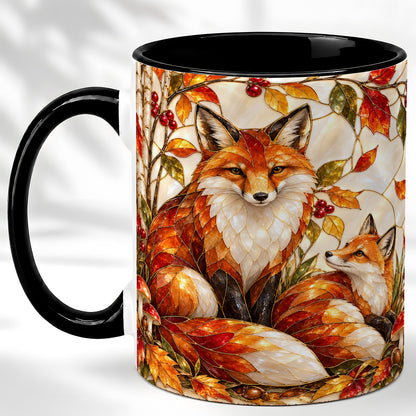 #pl[11oz|Black] Stained Glass Style Fox Coffee Mug, Autumn Fox Mug, Ceramic Cup