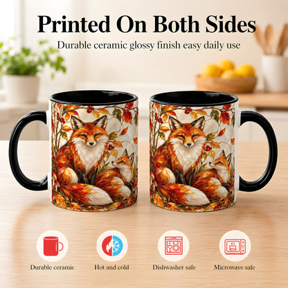 #pl[11oz|Black] Stained Glass Style Fox Coffee Mug, Autumn Fox Mug, Ceramic Cup