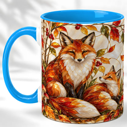 #pl[11oz|Blue] Stained Glass Style Fox Coffee Mug, Autumn Fox Mug, Ceramic Cup