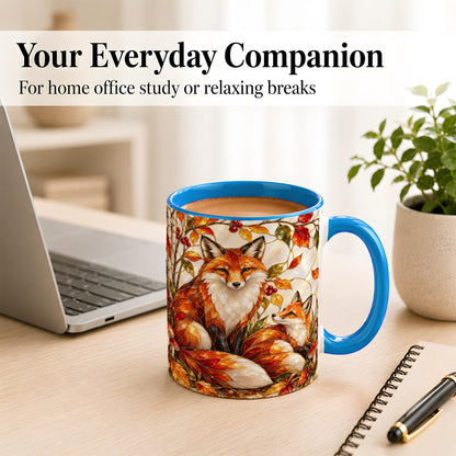 #pl[11oz|Blue] Stained Glass Style Fox Coffee Mug, Autumn Fox Mug, Ceramic Cup