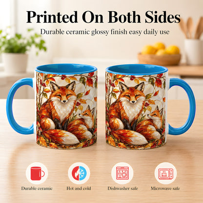 #pl[11oz|Blue] Stained Glass Style Fox Coffee Mug, Autumn Fox Mug, Ceramic Cup