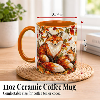 #pl[11oz|Orange] Stained Glass Style Fox Coffee Mug, Autumn Fox Mug, Ceramic Cup