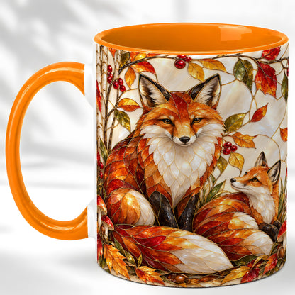 #pl[11oz|Orange] Stained Glass Style Fox Coffee Mug, Autumn Fox Mug, Ceramic Cup