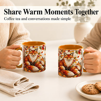 #pl[11oz|Orange] Stained Glass Style Fox Coffee Mug, Autumn Fox Mug, Ceramic Cup