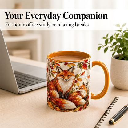#pl[11oz|Orange] Stained Glass Style Fox Coffee Mug, Autumn Fox Mug, Ceramic Cup
