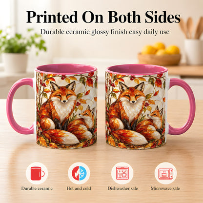 #pl[11oz|Pink] Stained Glass Style Fox Coffee Mug, Autumn Fox Mug, Ceramic Cup