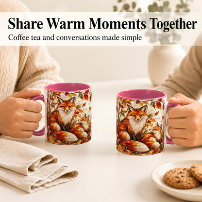 #pl[11oz|Pink] Stained Glass Style Fox Coffee Mug, Autumn Fox Mug, Ceramic Cup