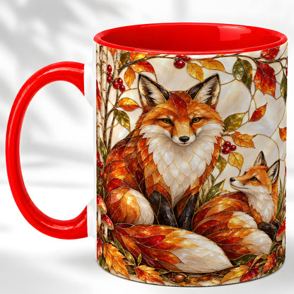 Stained Glass Style Fox Coffee Mug, Autumn Fox Mug, Ceramic Cup