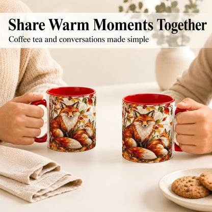 #pl[11oz|Red] Stained Glass Style Fox Coffee Mug, Autumn Fox Mug, Ceramic Cup