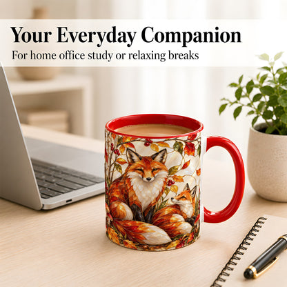 #pl[11oz|Red] Stained Glass Style Fox Coffee Mug, Autumn Fox Mug, Ceramic Cup
