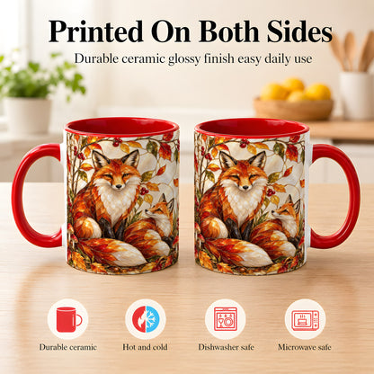 #pl[11oz|Red] Stained Glass Style Fox Coffee Mug, Autumn Fox Mug, Ceramic Cup