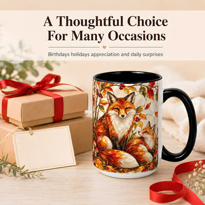 #pl[15oz|Black] Stained Glass Style Fox Coffee Mug, Autumn Fox Mug, Ceramic Cup
