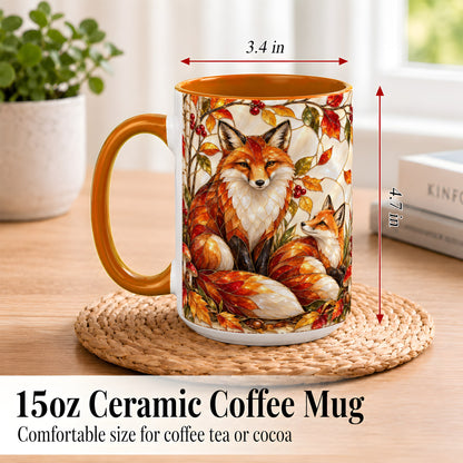 #pl[15oz|Orange] Stained Glass Style Fox Coffee Mug, Autumn Fox Mug, Ceramic Cup