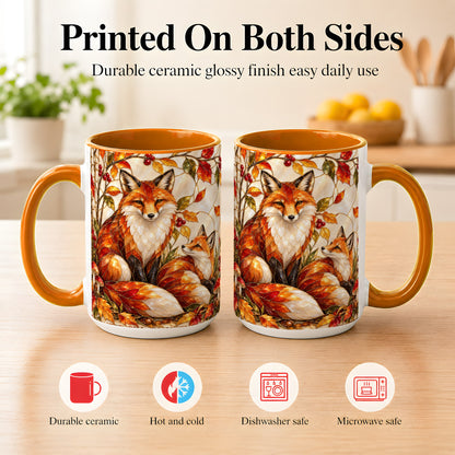 #pl[15oz|Orange] Stained Glass Style Fox Coffee Mug, Autumn Fox Mug, Ceramic Cup