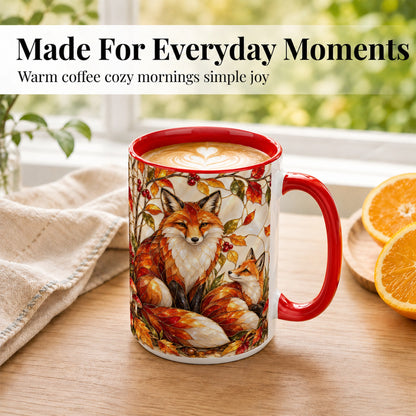 #pl[15oz|Red] Stained Glass Style Fox Coffee Mug, Autumn Fox Mug, Ceramic Cup