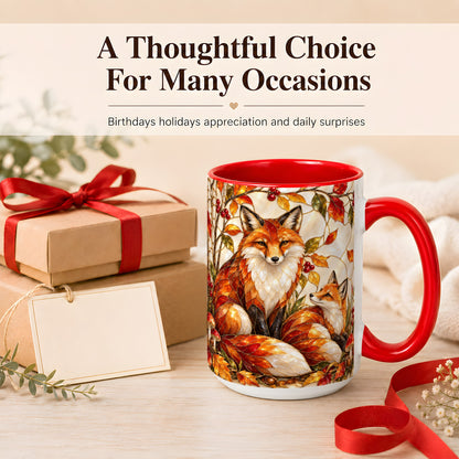 #pl[15oz|Red] Stained Glass Style Fox Coffee Mug, Autumn Fox Mug, Ceramic Cup