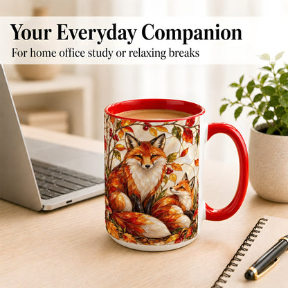 #pl[15oz|Red] Stained Glass Style Fox Coffee Mug, Autumn Fox Mug, Ceramic Cup
