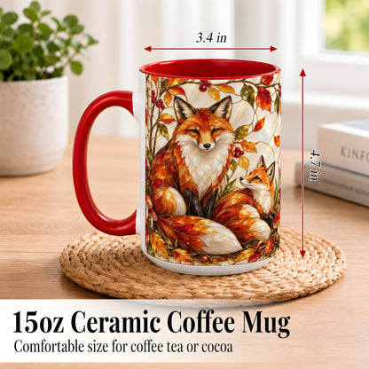 #pl[15oz|Red] Stained Glass Style Fox Coffee Mug, Autumn Fox Mug, Ceramic Cup