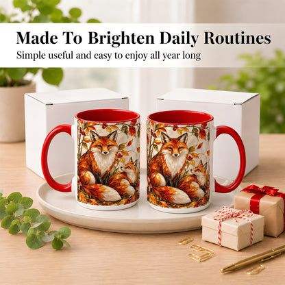 #pl[15oz|Red] Stained Glass Style Fox Coffee Mug, Autumn Fox Mug, Ceramic Cup