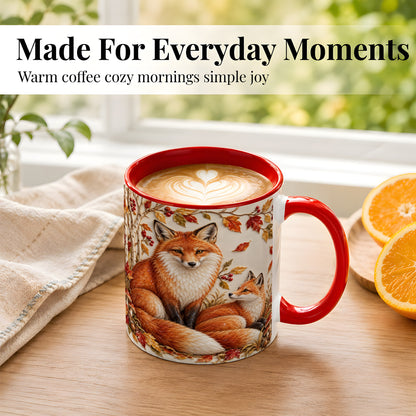 #pl[11oz|Red] Autumn Fox Family Coffee Mug, Botanical Fox Mug, Ceramic Cup