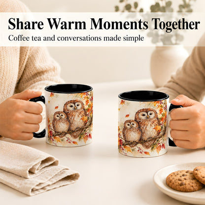 #pl[11oz|Black] Watercolor Owl Coffee Mug, Autumn Owl Mug, Ceramic Cup