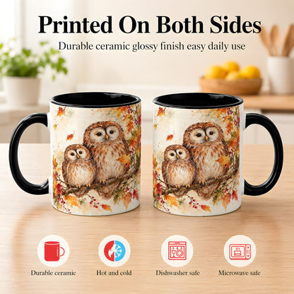 #pl[11oz|Black] Watercolor Owl Coffee Mug, Autumn Owl Mug, Ceramic Cup