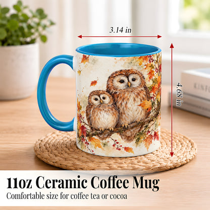 #pl[11oz|Blue] Watercolor Owl Coffee Mug, Autumn Owl Mug, Ceramic Cup