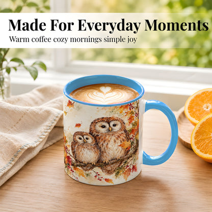 #pl[11oz|Blue] Watercolor Owl Coffee Mug, Autumn Owl Mug, Ceramic Cup