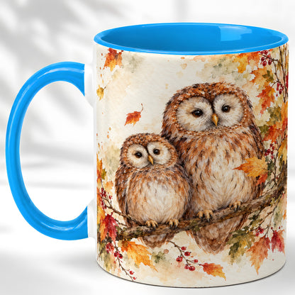 #pl[11oz|Blue] Watercolor Owl Coffee Mug, Autumn Owl Mug, Ceramic Cup